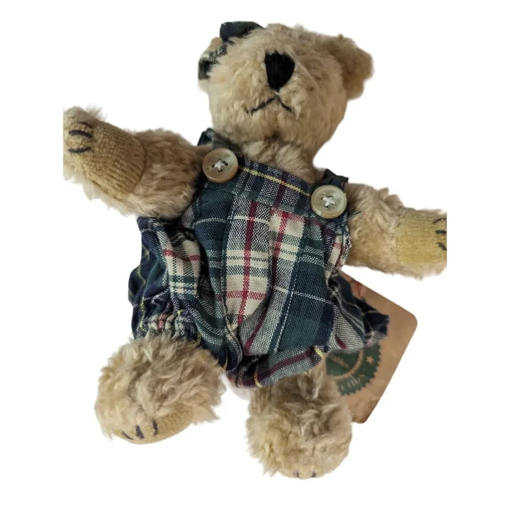 Boyd’s Bears Becky Bear Green Plaid Bibs plush stuffed animal toy 6 inch poseabl
